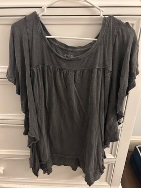 Wonderly Washed Charcoal Draped Short Sleeve Tunic